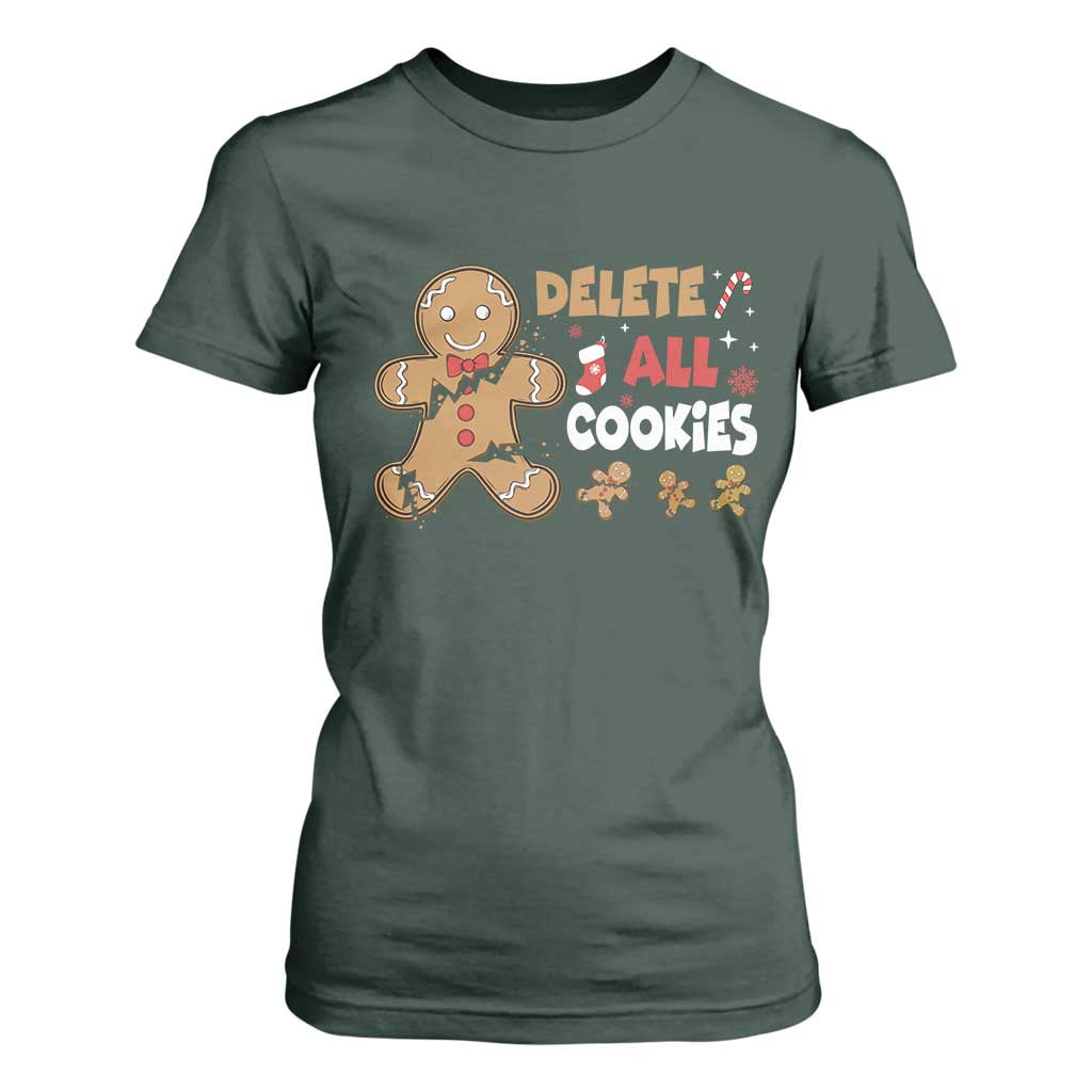 Funny Christmas Delete All Cookies T Shirt For Women Xmas Gingerbread TS11 Dark Forest Green Print Your Wear