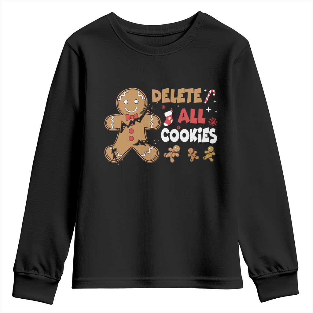 Funny Christmas Delete All Cookies Youth Sweatshirt Xmas Gingerbread - Print Your Wear