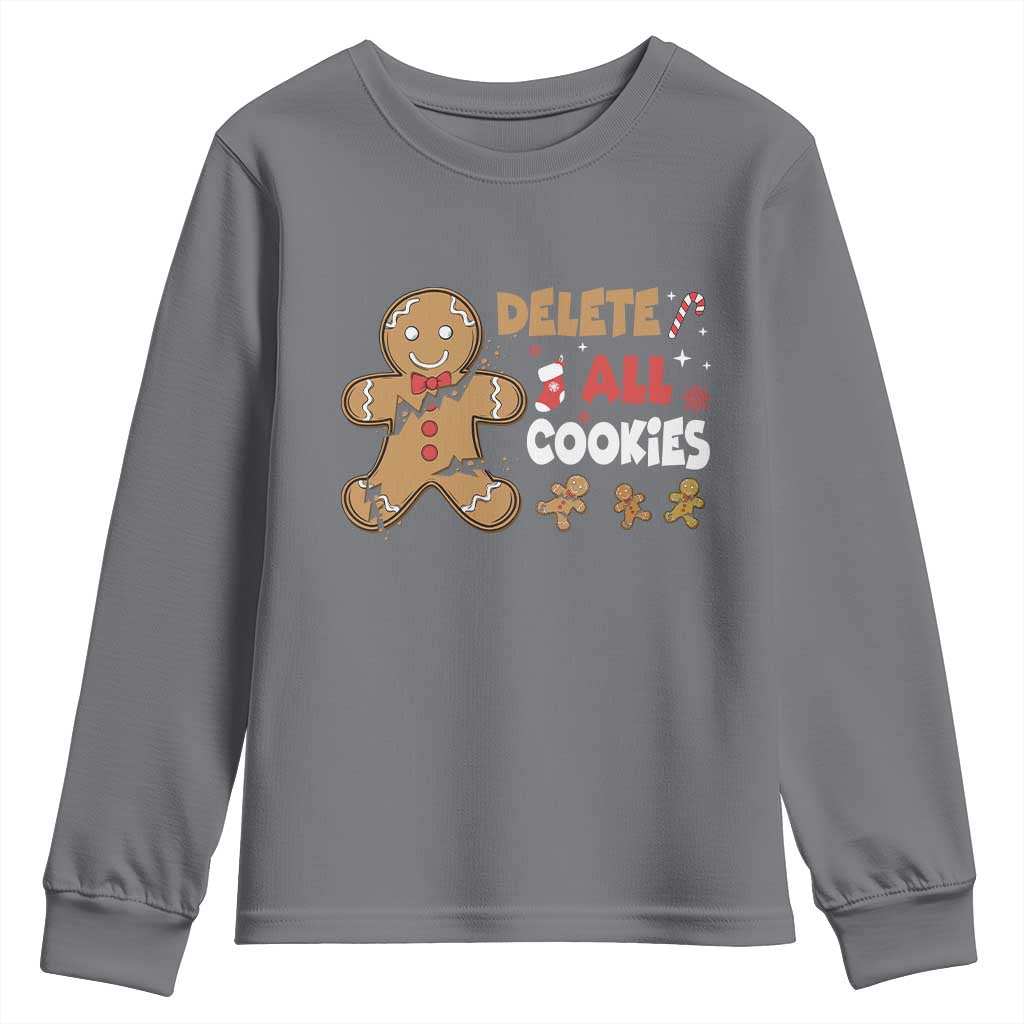 Funny Christmas Delete All Cookies Youth Sweatshirt Xmas Gingerbread - Print Your Wear