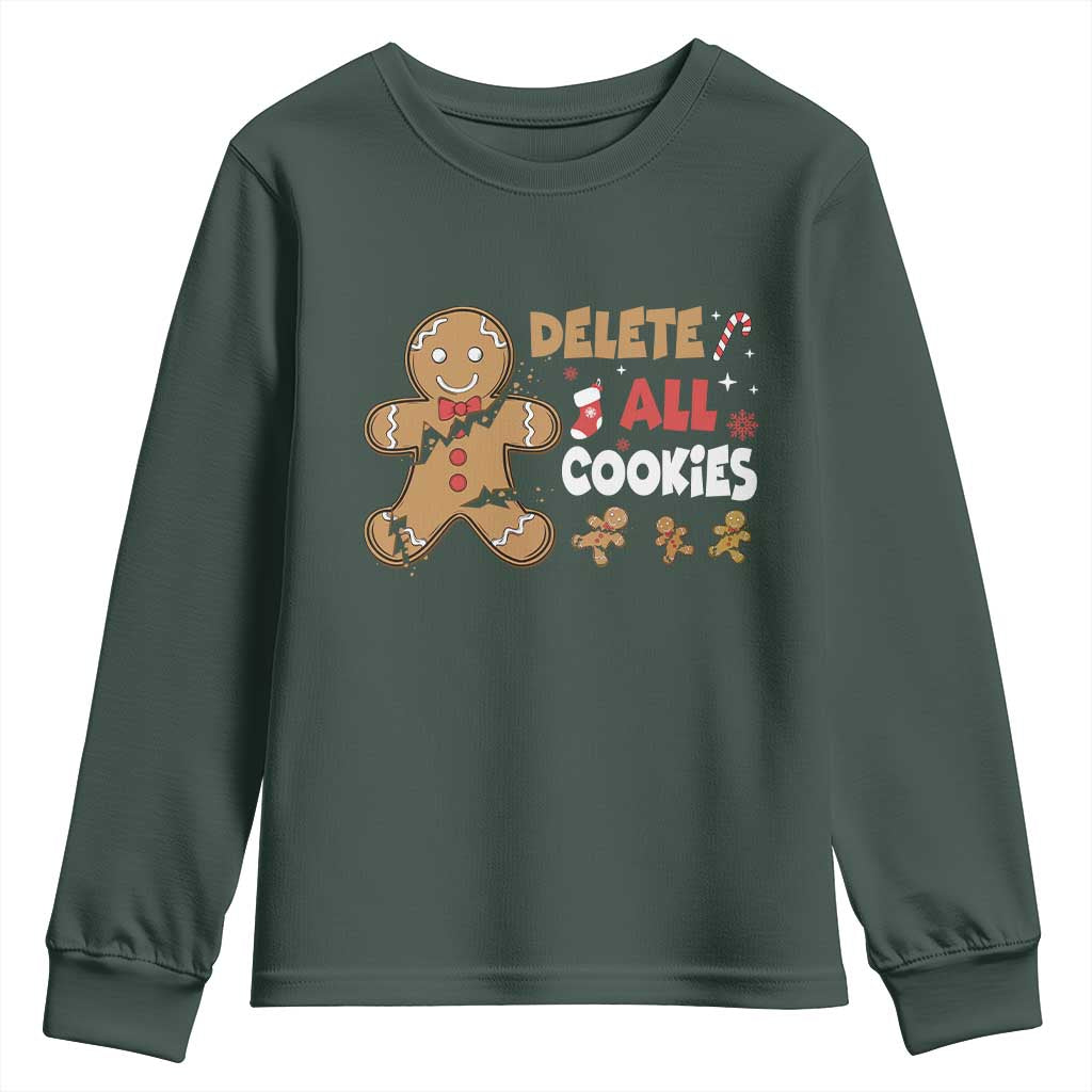 Funny Christmas Delete All Cookies Youth Sweatshirt Xmas Gingerbread TS11 Dark Forest Green Print Your Wear