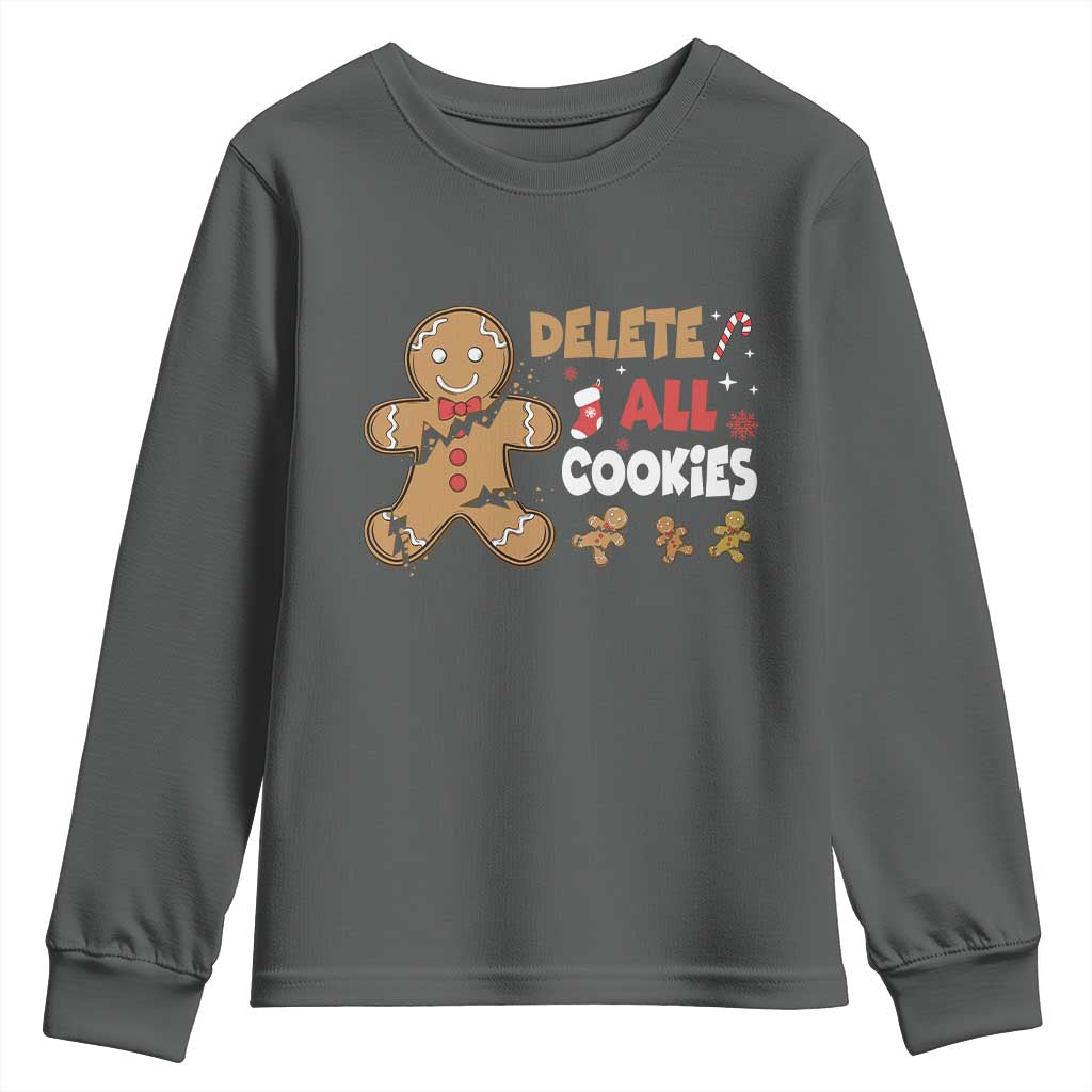 Funny Christmas Delete All Cookies Youth Sweatshirt Xmas Gingerbread TS11 Dark Heather Print Your Wear