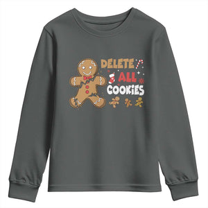 Funny Christmas Delete All Cookies Youth Sweatshirt Xmas Gingerbread TS11 Dark Heather Print Your Wear