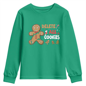 Funny Christmas Delete All Cookies Youth Sweatshirt Xmas Gingerbread - Print Your Wear