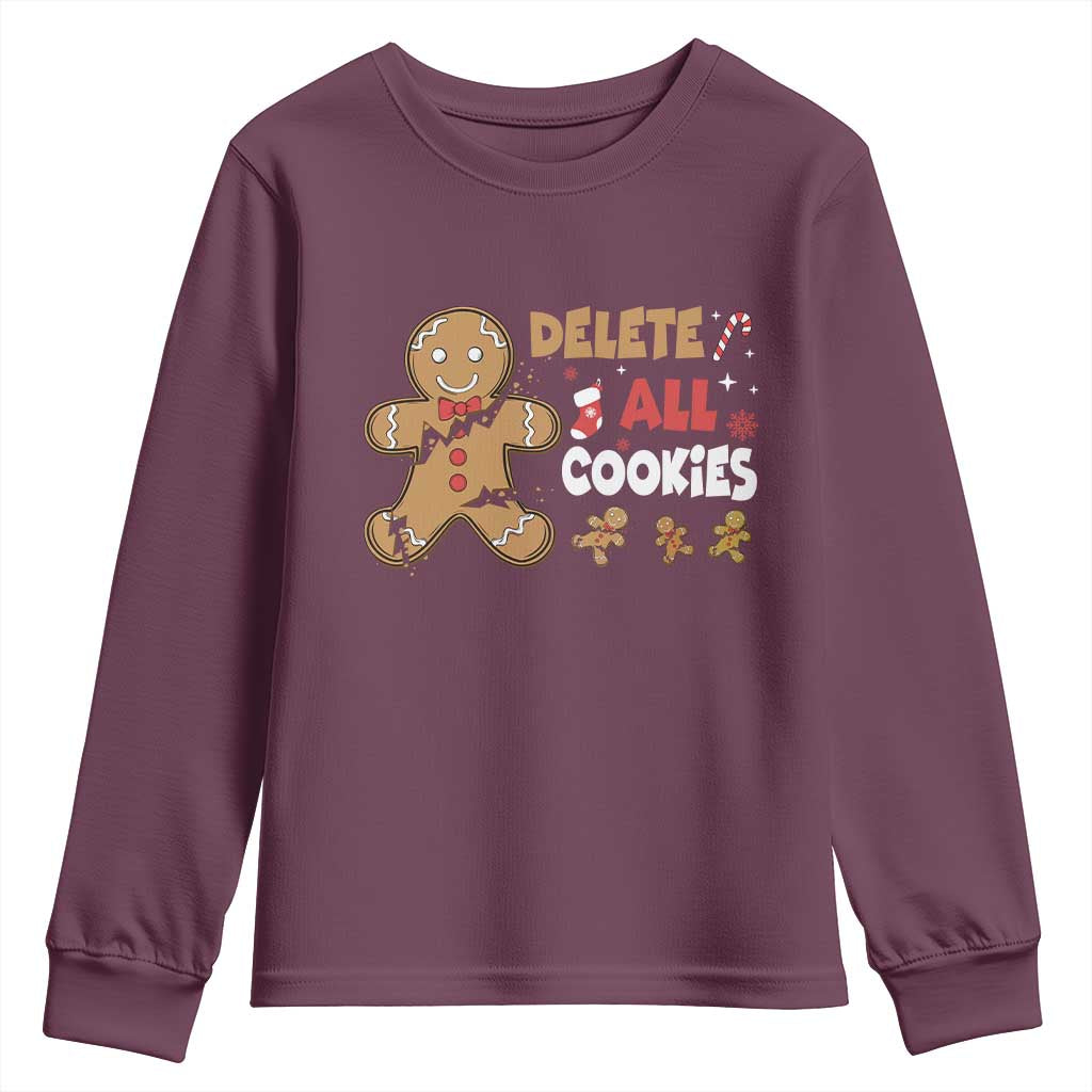 Funny Christmas Delete All Cookies Youth Sweatshirt Xmas Gingerbread TS11 Maroon Print Your Wear