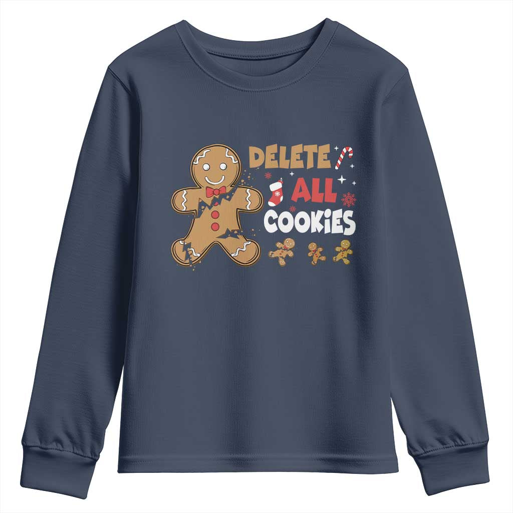 Funny Christmas Delete All Cookies Youth Sweatshirt Xmas Gingerbread - Print Your Wear