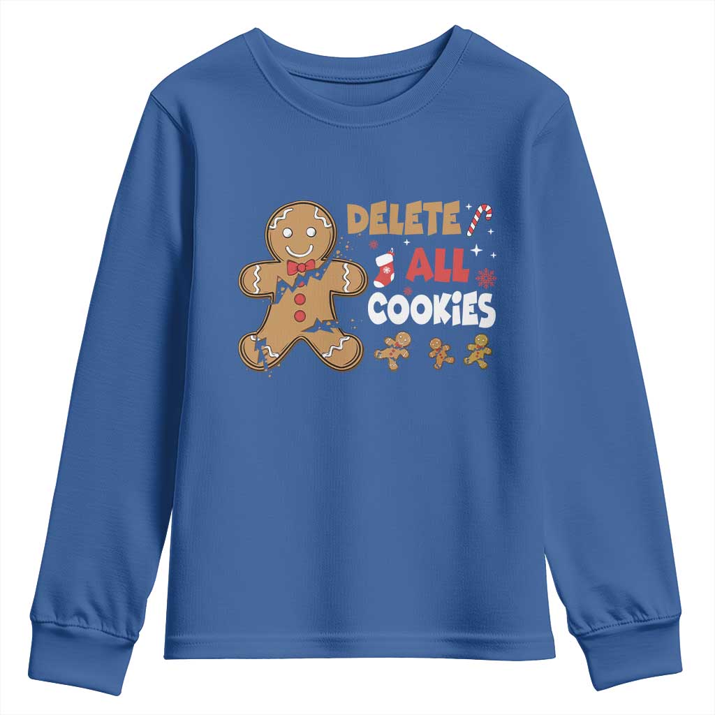 Funny Christmas Delete All Cookies Youth Sweatshirt Xmas Gingerbread - Print Your Wear