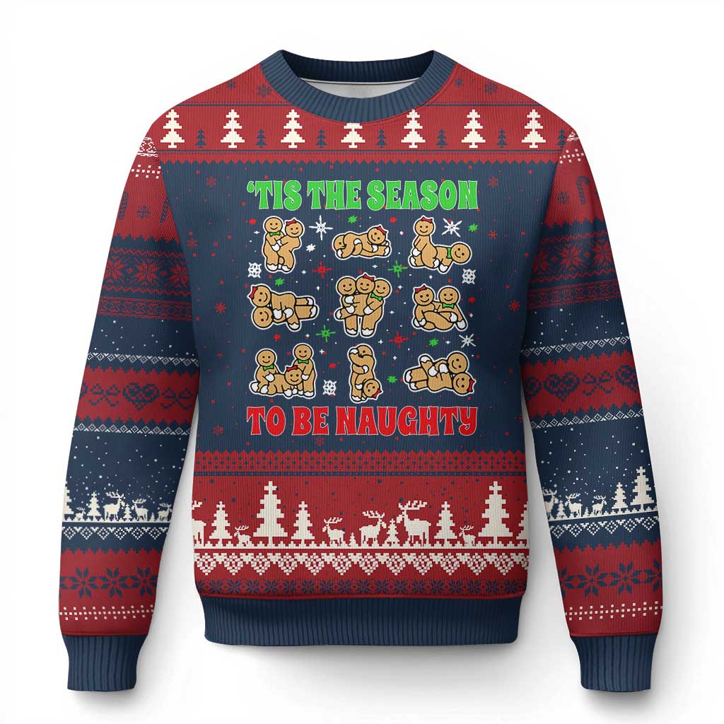 Funny Xmas Tis The Season To Be Naughty Ugly Christmas Sweater Xmas Adult Humor Gingerbread TS11 Navy Red Print Your Wear