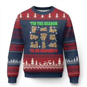 Funny Xmas Tis The Season To Be Naughty Ugly Christmas Sweater Xmas Adult Humor Gingerbread TS11 Navy Red Print Your Wear