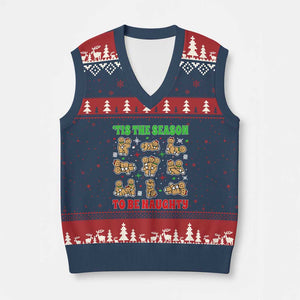 Funny Xmas Tis The Season To Be Naughty V-Neck Knit Sweater Vest Xmas Adult Humor Gingerbread TS11 Navy Red Print Your Wear
