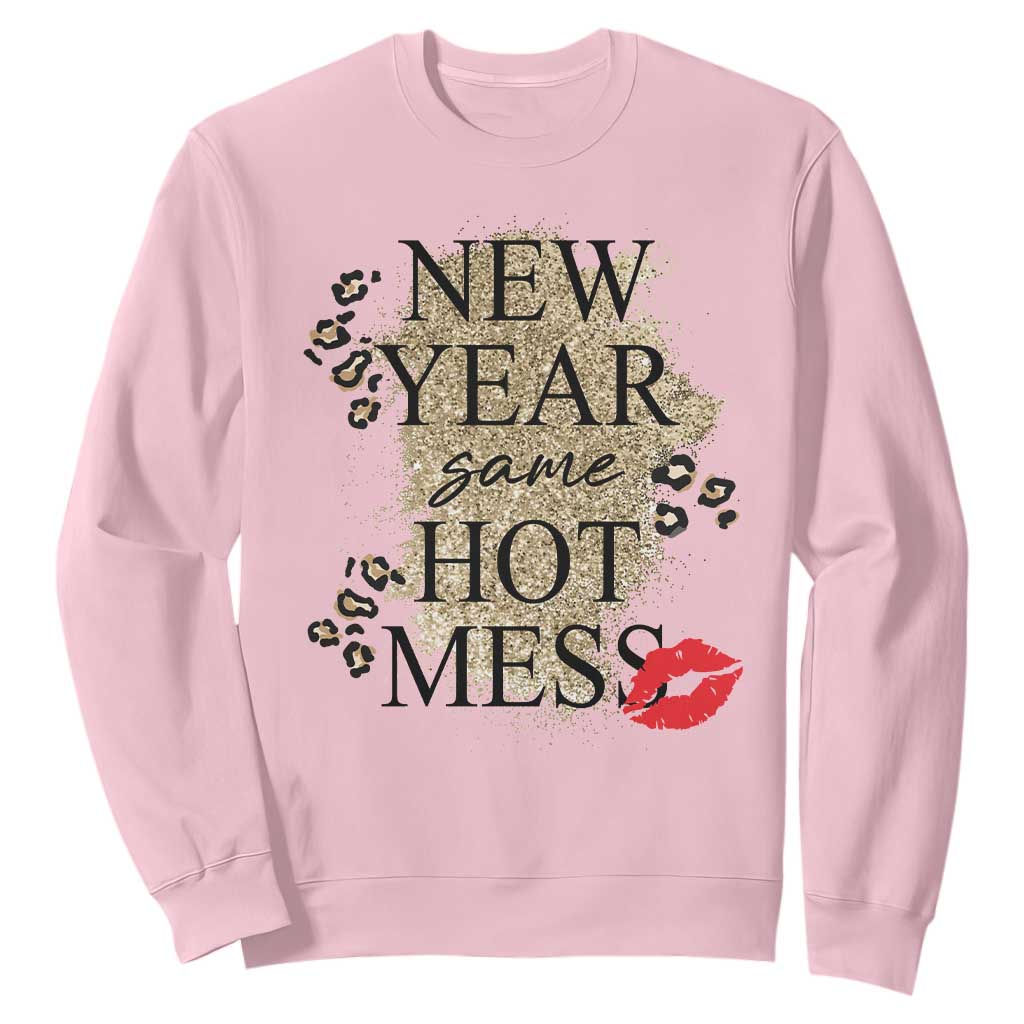Funny New Year Same Hot Mess Sweatshirt New Year's Eve Resolutions Red Lips TS11 Light Pink Print Your Wear