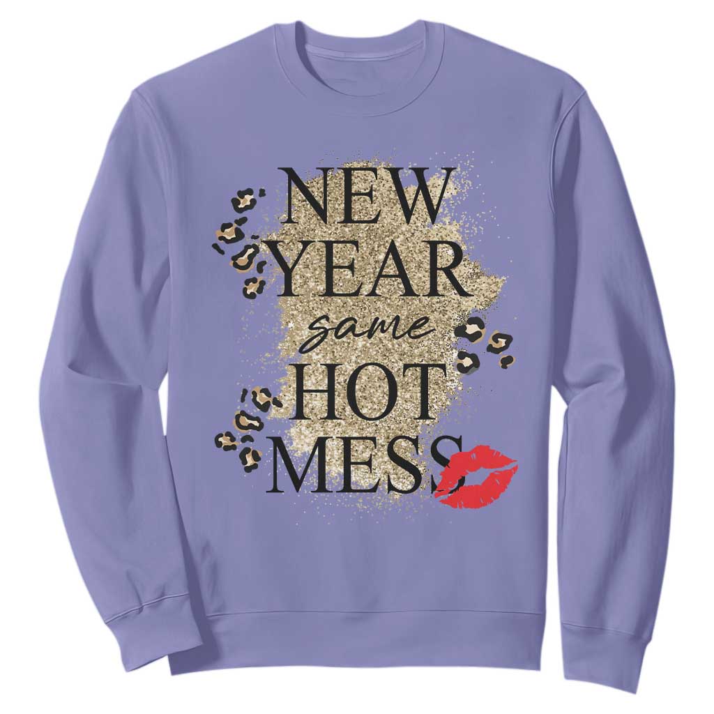 Funny New Year Same Hot Mess Sweatshirt New Year's Eve Resolutions Red Lips TS11 Violet Print Your Wear