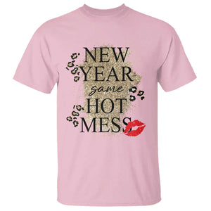 Funny New Year Same Hot Mess T Shirt New Year's Eve Resolutions Red Lips TS11 Light Pink Print Your Wear