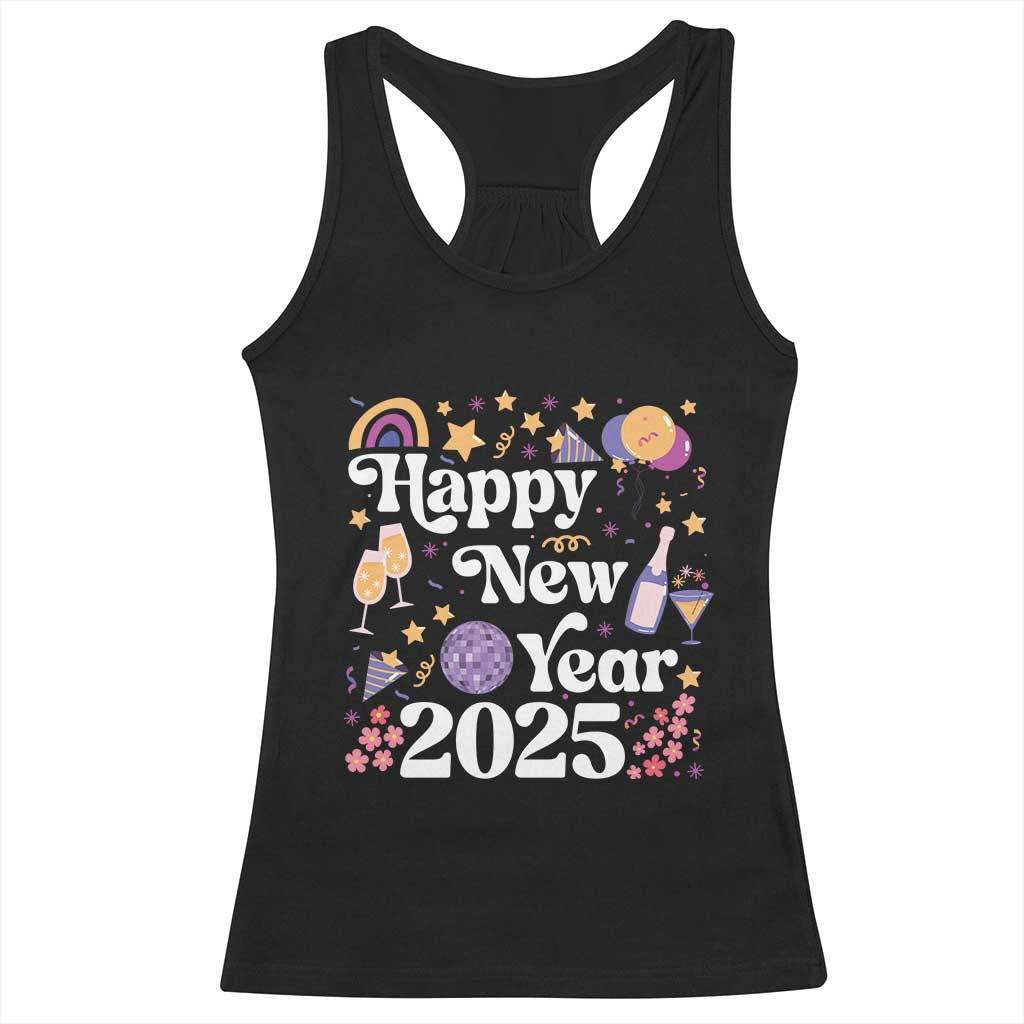 Happy New Year 2025 Racerback Tank Top Cute New Year's Eve Party TS11 Black Print Your Wear