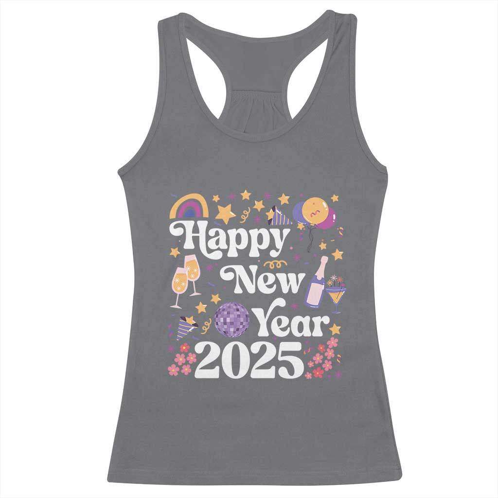Happy New Year 2025 Racerback Tank Top Cute New Year's Eve Party TS11 Charcoal Print Your Wear