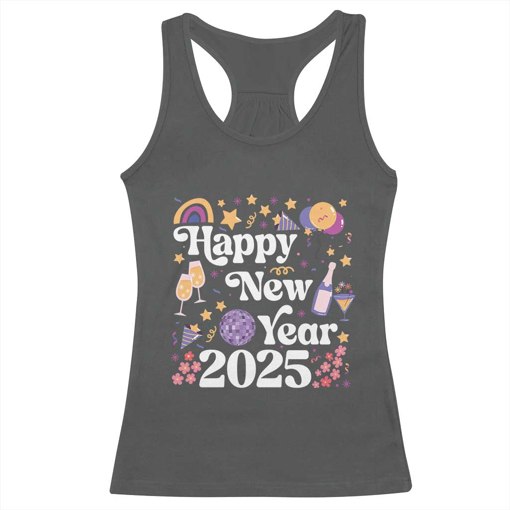 Happy New Year 2025 Racerback Tank Top Cute New Year's Eve Party TS11 Dark Heather Print Your Wear