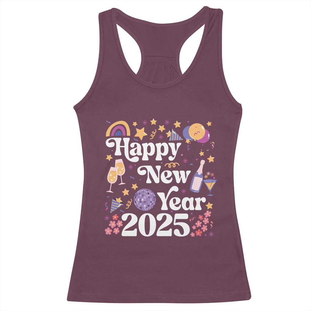 Happy New Year 2025 Racerback Tank Top Cute New Year's Eve Party TS11 Maroon Print Your Wear