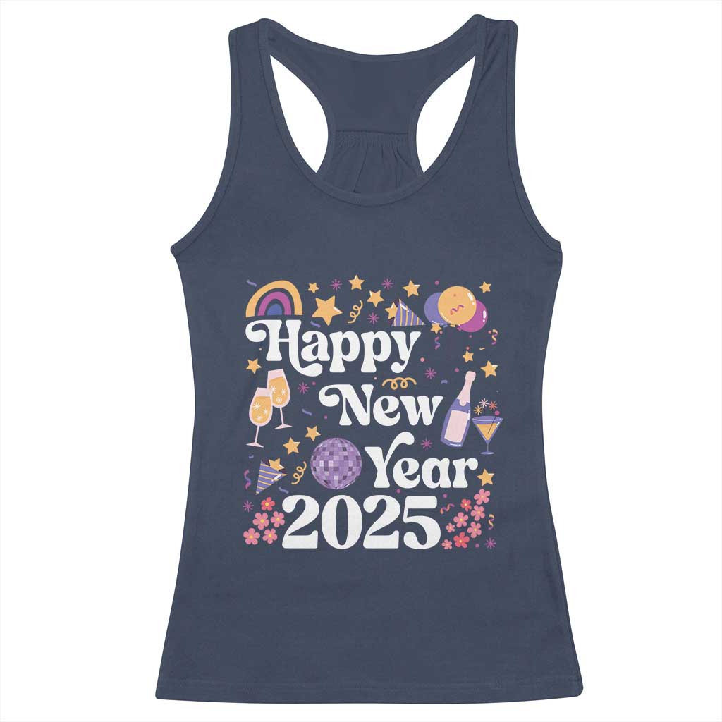 Happy New Year 2025 Racerback Tank Top Cute New Year's Eve Party TS11 Navy Print Your Wear