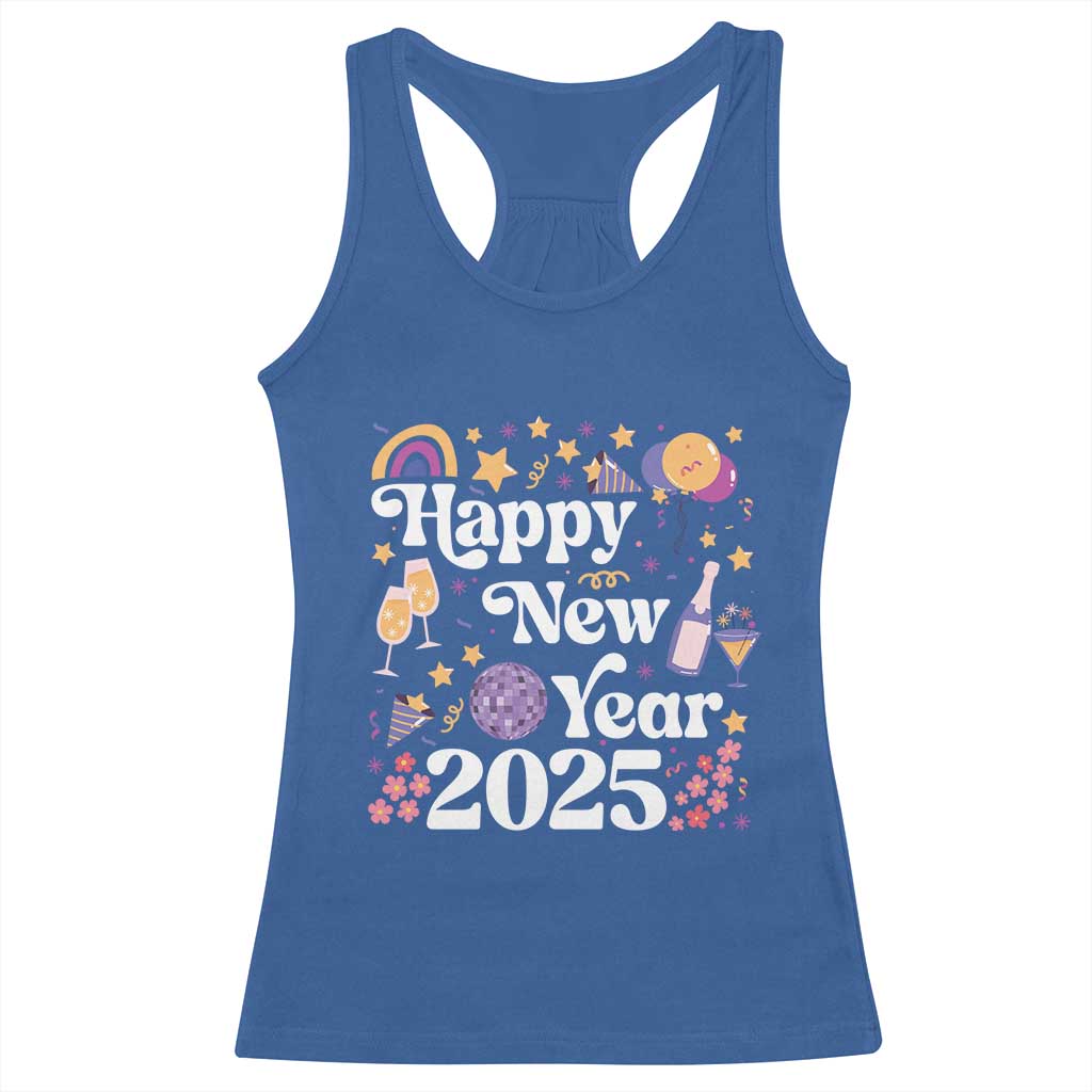 Happy New Year 2025 Racerback Tank Top Cute New Year's Eve Party TS11 Royal Blue Print Your Wear