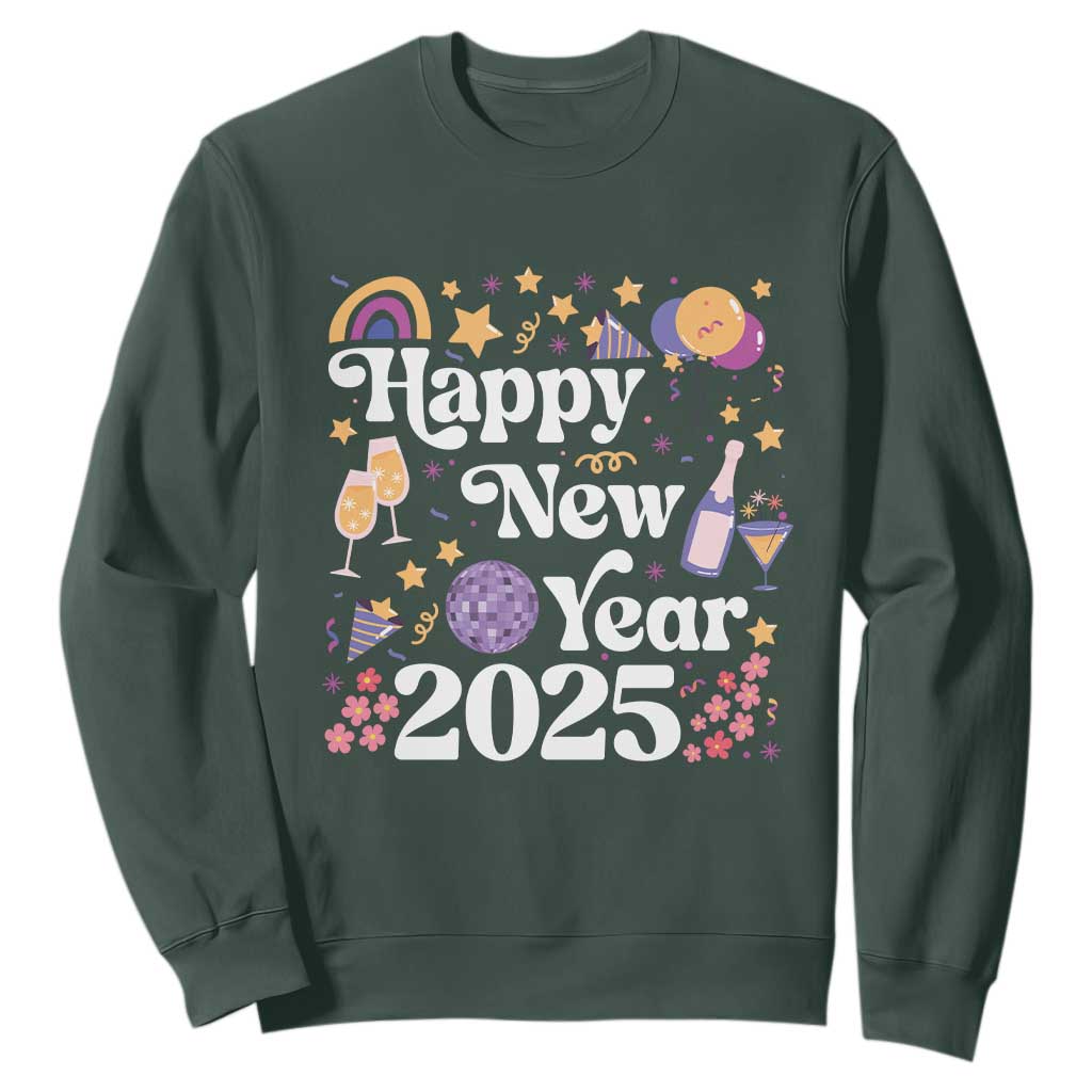 Happy New Year 2025 Sweatshirt Cute New Year's Eve Party TS11 Dark Forest Green Print Your Wear