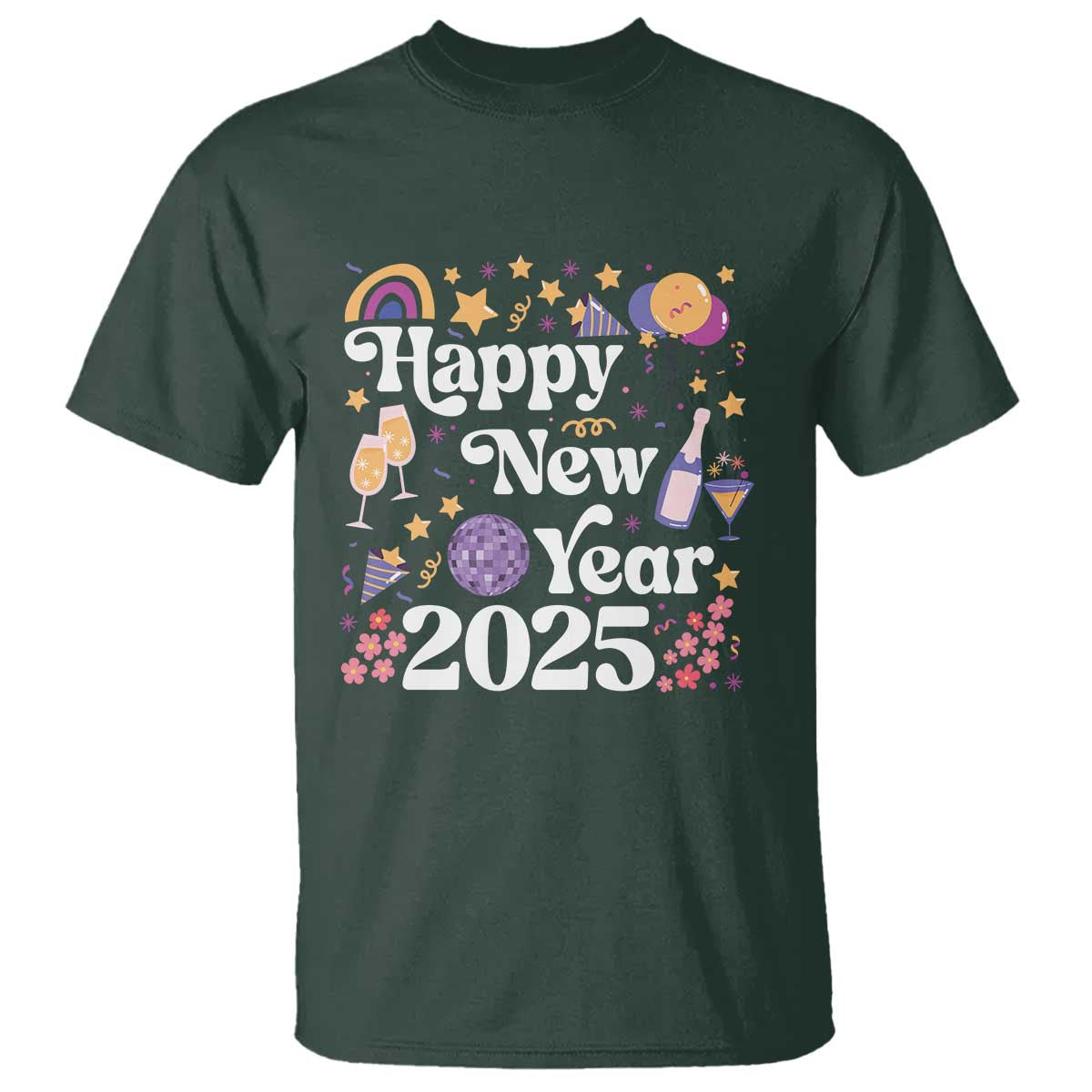 Happy New Year 2025 T Shirt Cute New Year's Eve Party TS11 Dark Forest Green Print Your Wear