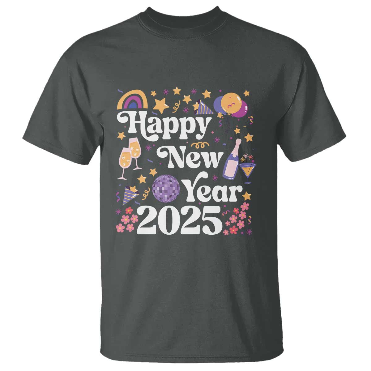 Happy New Year 2025 T Shirt Cute New Year's Eve Party TS11 Dark Heather Print Your Wear