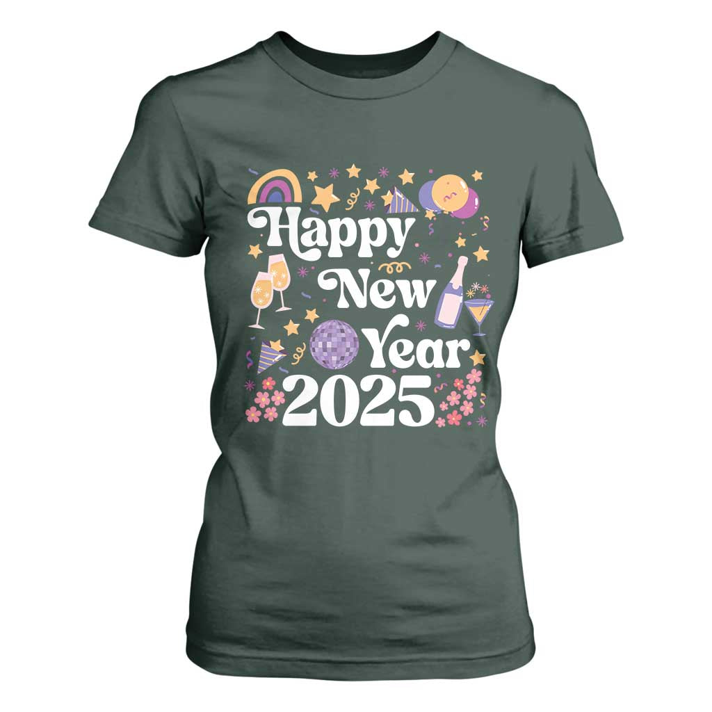 Happy New Year 2025 T Shirt For Women Cute New Year's Eve Party TS11 Dark Forest Green Print Your Wear