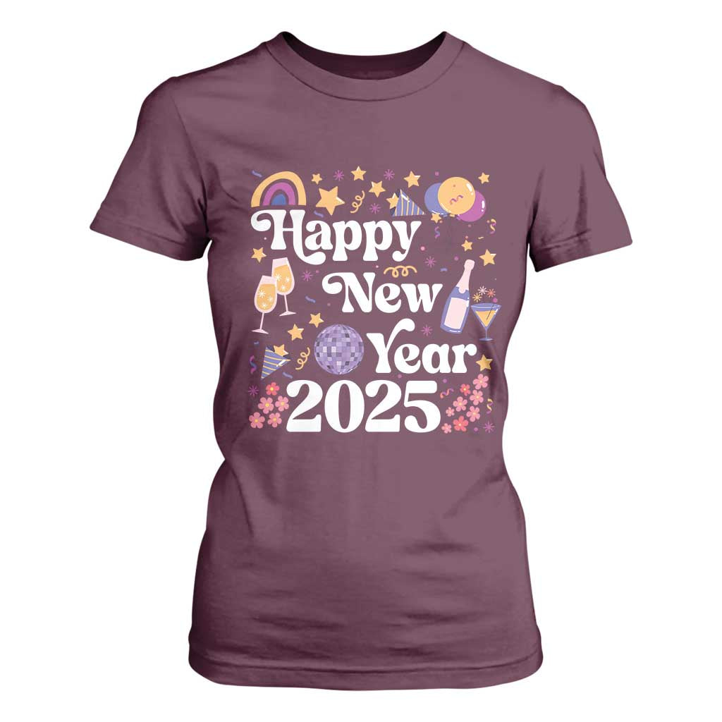 Happy New Year 2025 T Shirt For Women Cute New Year's Eve Party TS11 Maroon Print Your Wear