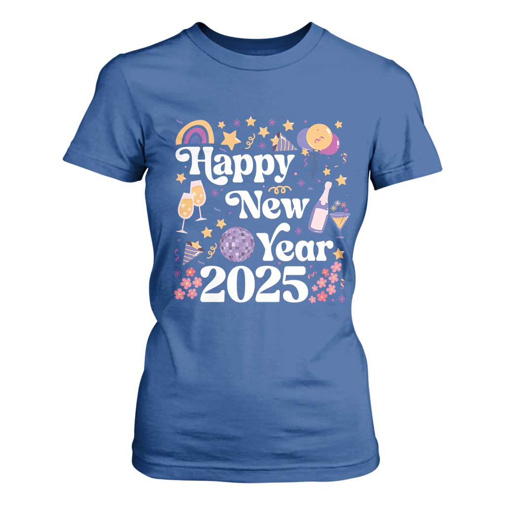Happy New Year 2025 T Shirt For Women Cute New Year's Eve Party TS11 Royal Blue Print Your Wear