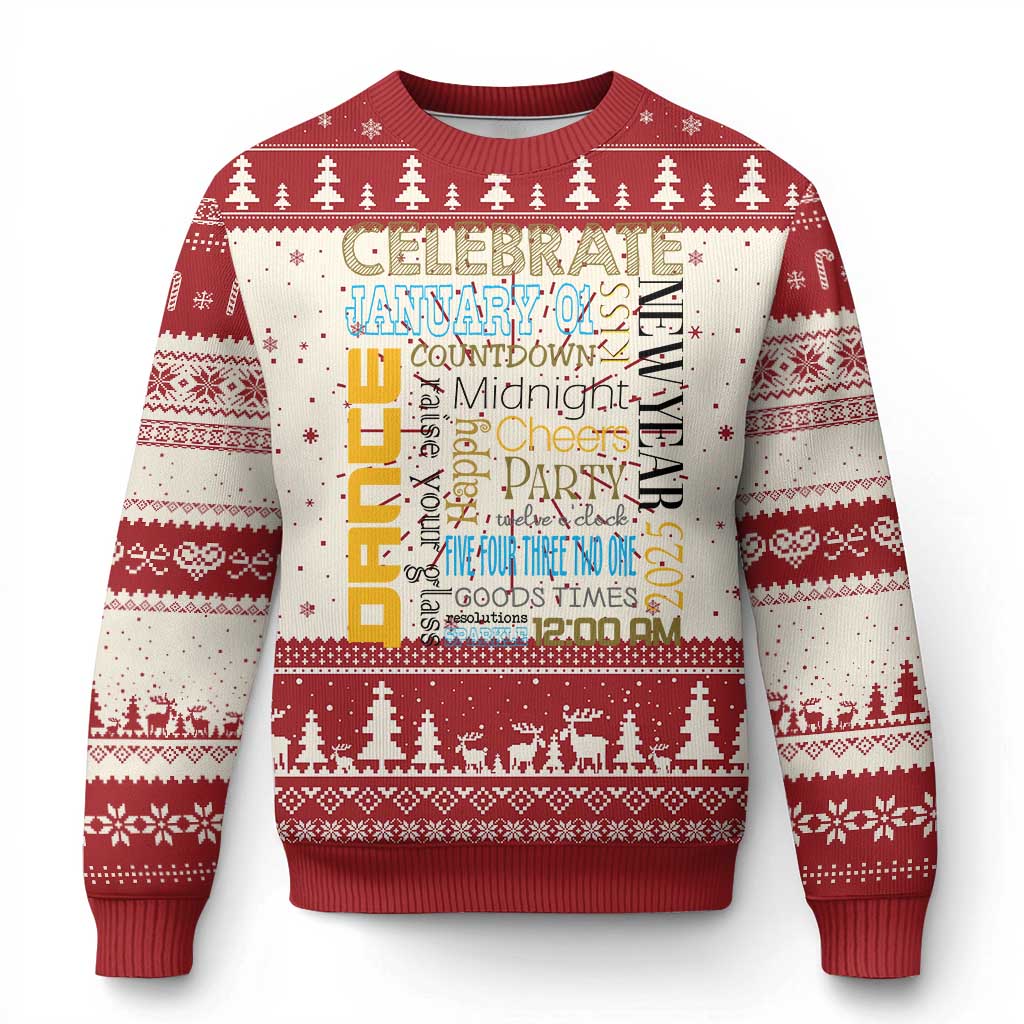 Happy New Year 2025 Ugly Christmas Sweater New Year's Eve Activities TS11 Red Print Your Wear