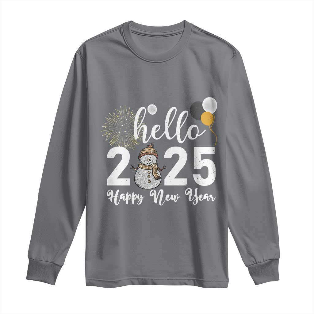 Hello 2025 Happy New Year Long Sleeve Shirt Snowman Firework New Year's Eve TS11 Charcoal Print Your Wear