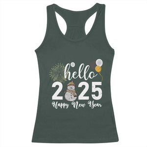Hello 2025 Happy New Year Racerback Tank Top Snowman Firework New Year's Eve TS11 Dark Forest Green Print Your Wear