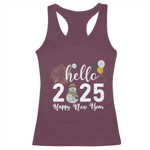 Hello 2025 Happy New Year Racerback Tank Top Snowman Firework New Year's Eve TS11 Maroon Print Your Wear