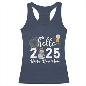 Hello 2025 Happy New Year Racerback Tank Top Snowman Firework New Year's Eve TS11 Navy Print Your Wear