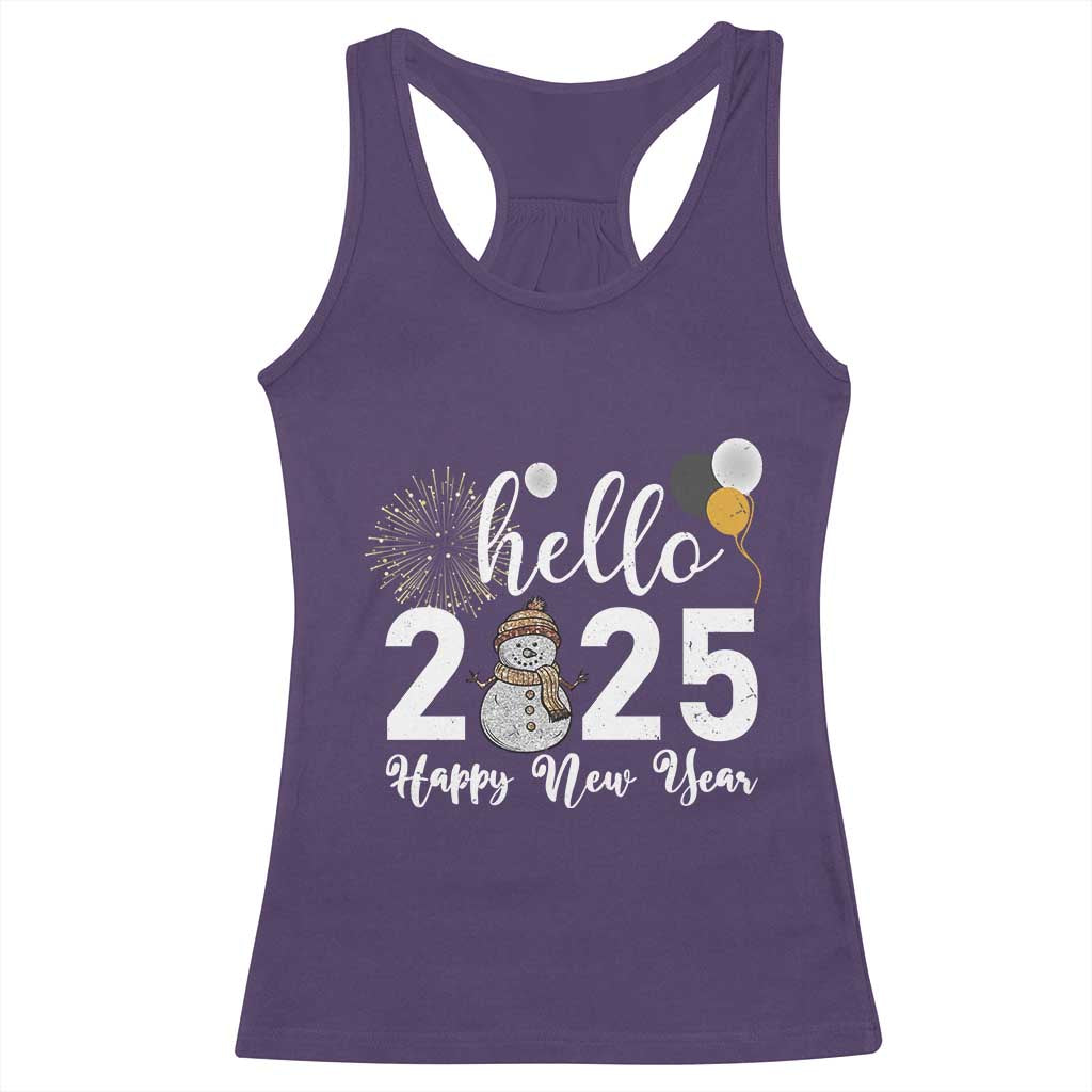 Hello 2025 Happy New Year Racerback Tank Top Snowman Firework New Year's Eve TS11 Purple Print Your Wear