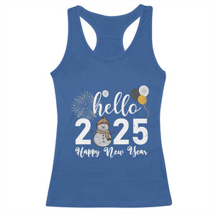 Hello 2025 Happy New Year Racerback Tank Top Snowman Firework New Year's Eve TS11 Royal Blue Print Your Wear
