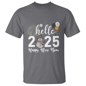 Hello 2025 Happy New Year T Shirt Snowman Firework New Year's Eve TS11 Charcoal Print Your Wear