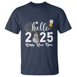 Hello 2025 Happy New Year T Shirt Snowman Firework New Year's Eve TS11 Navy Print Your Wear