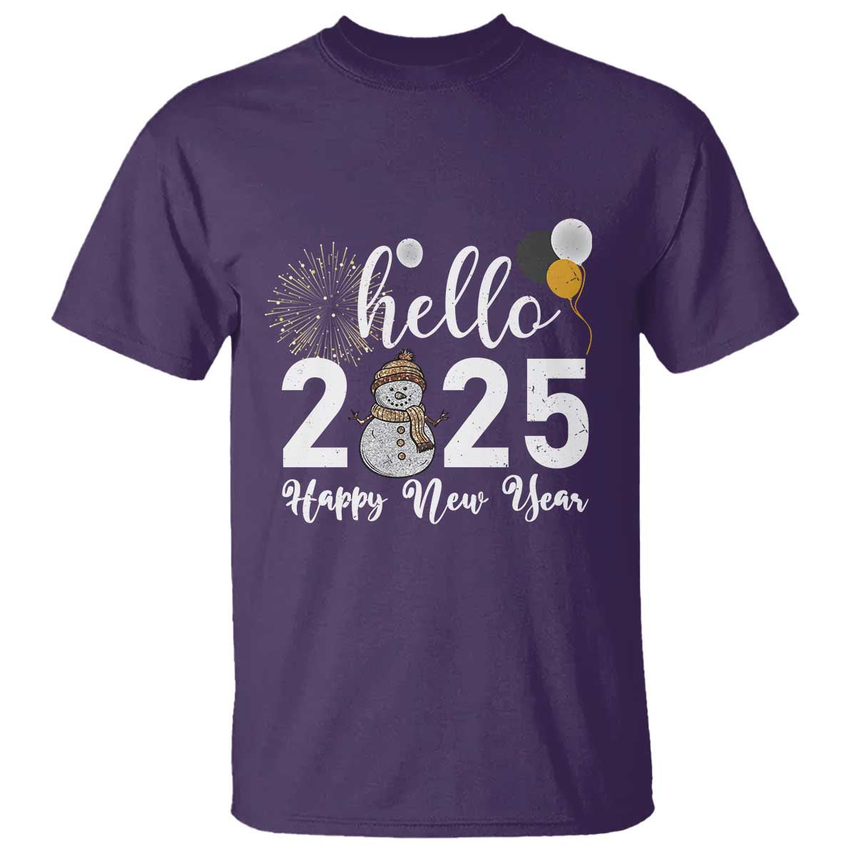 Hello 2025 Happy New Year T Shirt Snowman Firework New Year's Eve TS11 Purple Print Your Wear