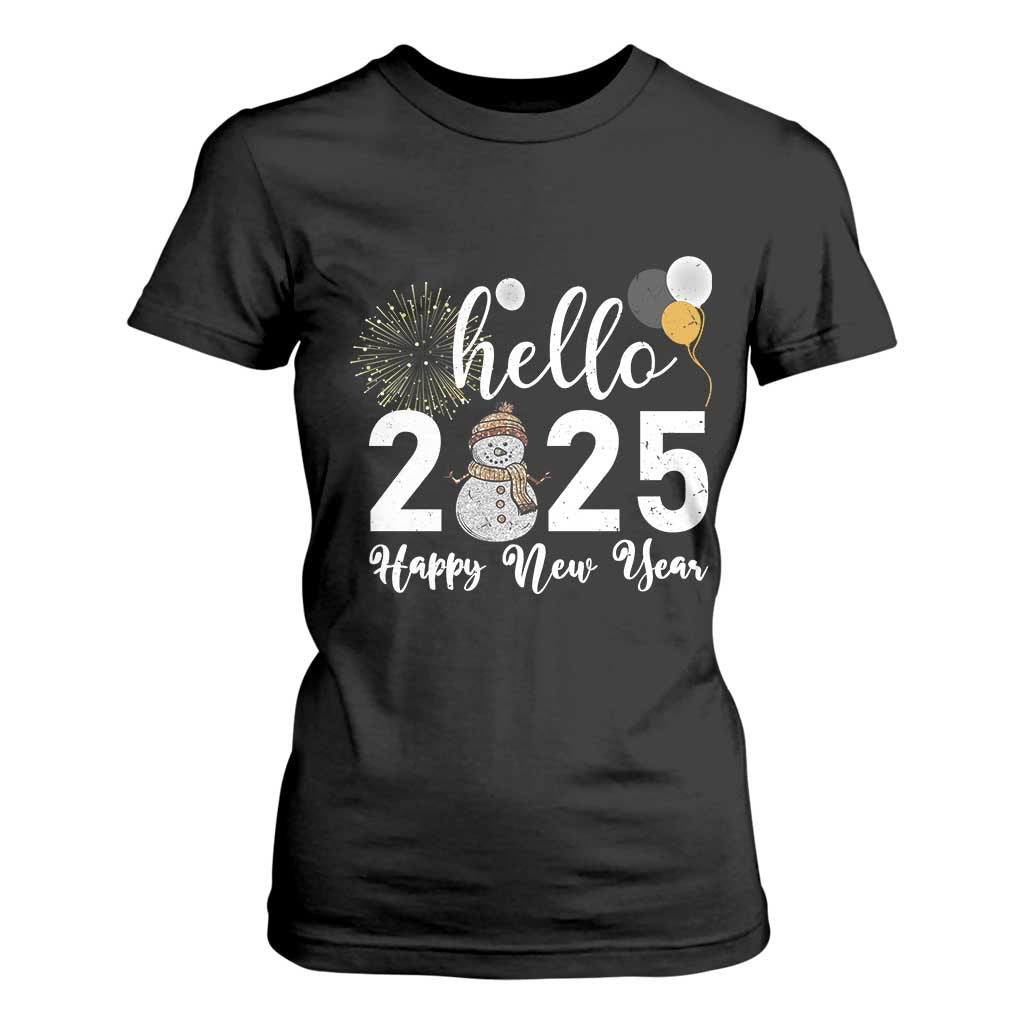 Hello 2025 Happy New Year T Shirt For Women Snowman Firework New Year's Eve TS11 Black Print Your Wear
