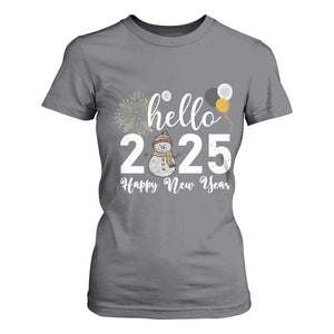 Hello 2025 Happy New Year T Shirt For Women Snowman Firework New Year's Eve TS11 Charcoal Print Your Wear