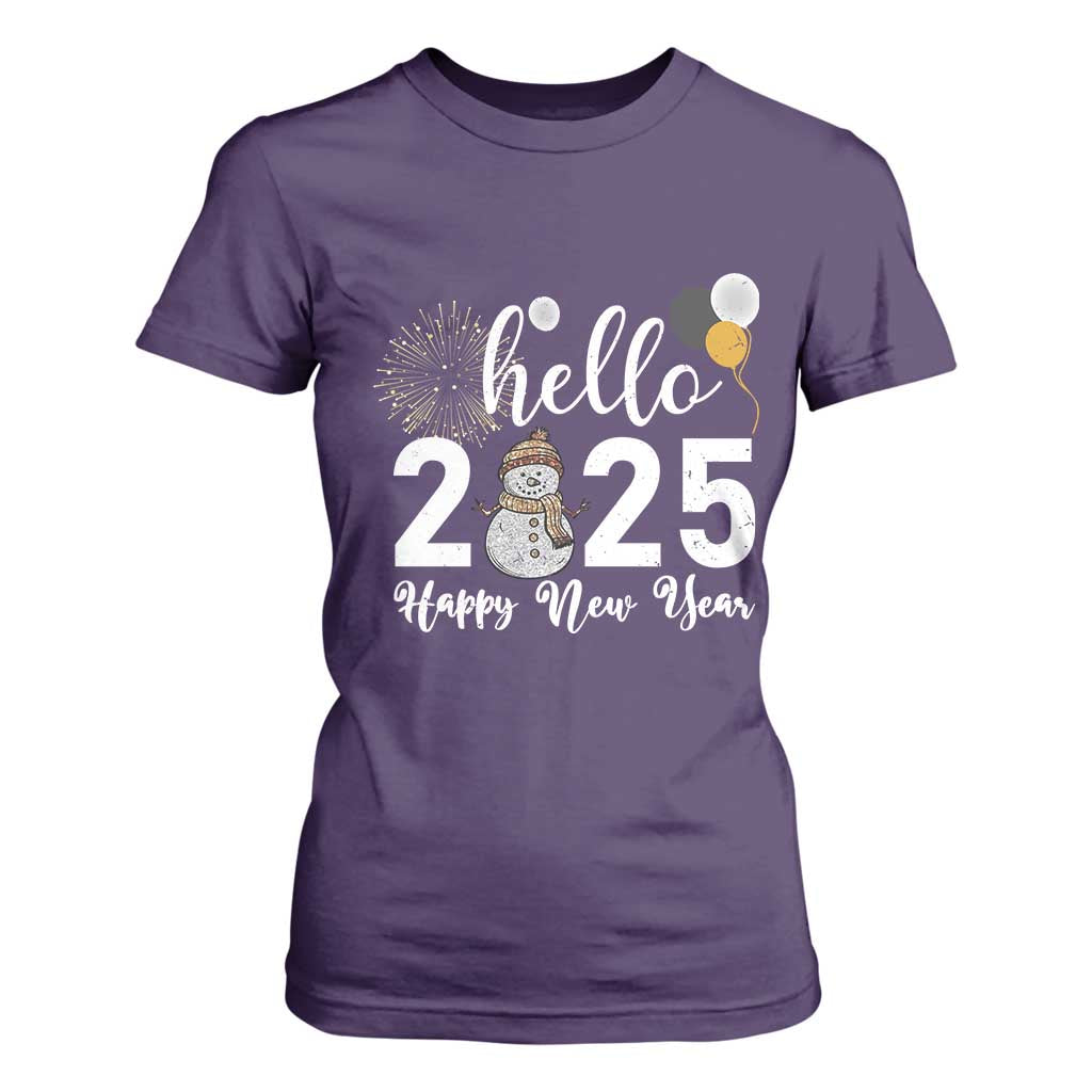 Hello 2025 Happy New Year T Shirt For Women Snowman Firework New Year's Eve TS11 Purple Print Your Wear