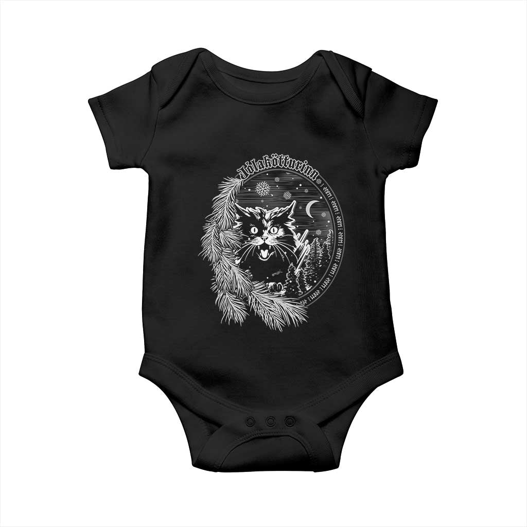 Funny Yule Black Cat Mistletoe Jolakotturinn Baby Onesie TS11 Black Print Your Wear