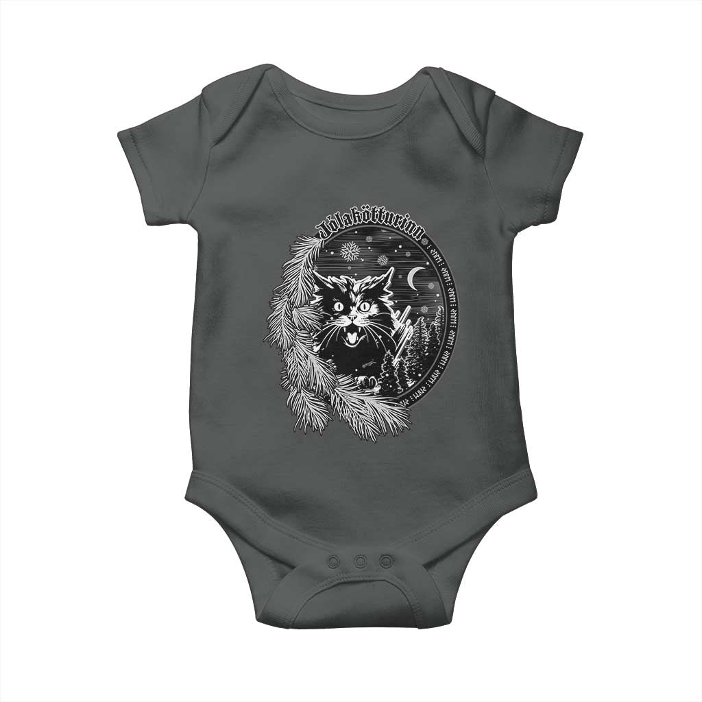 Funny Yule Black Cat Mistletoe Jolakotturinn Baby Onesie TS11 Dark Heather Print Your Wear