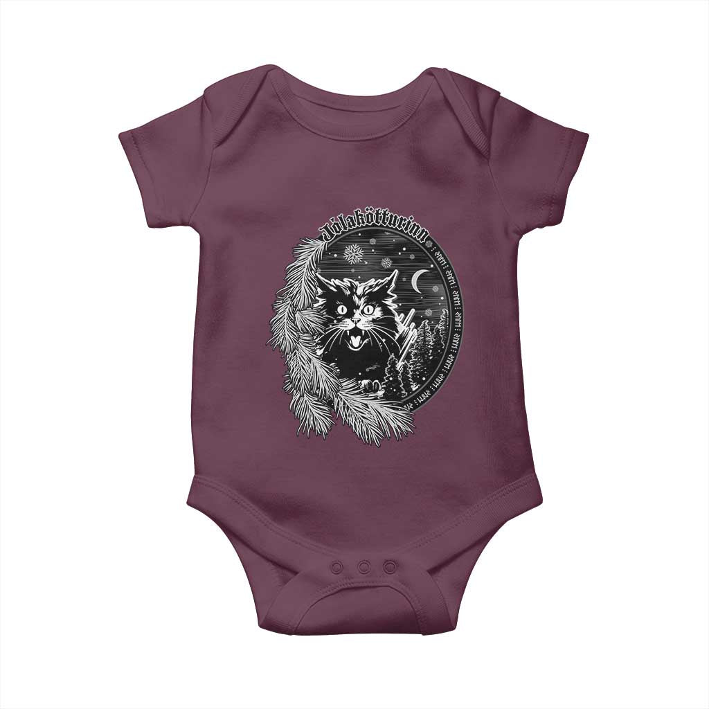 Funny Yule Black Cat Mistletoe Jolakotturinn Baby Onesie TS11 Maroon Print Your Wear