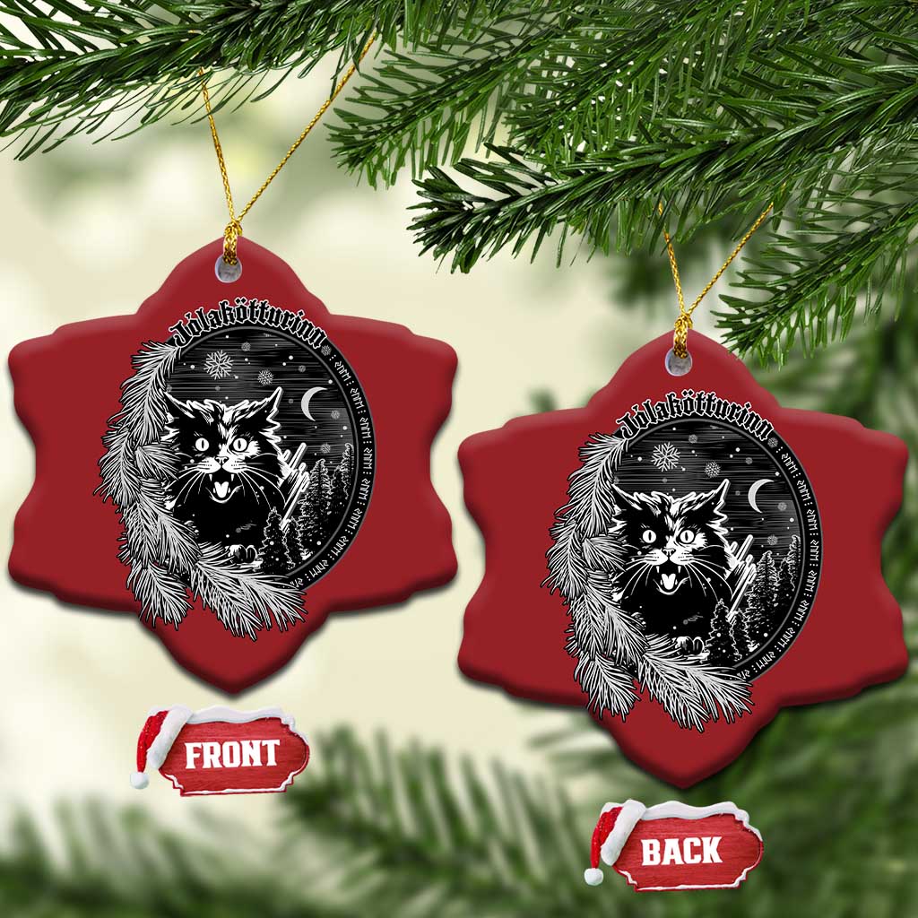 Funny Yule Black Cat Mistletoe Jolakotturinn Christmas Ornament TS11 Snow Flake Red Print Your Wear