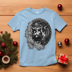 Funny Yule Black Cat Mistletoe Jolakotturinn T Shirt TS11 Light Blue Print Your Wear