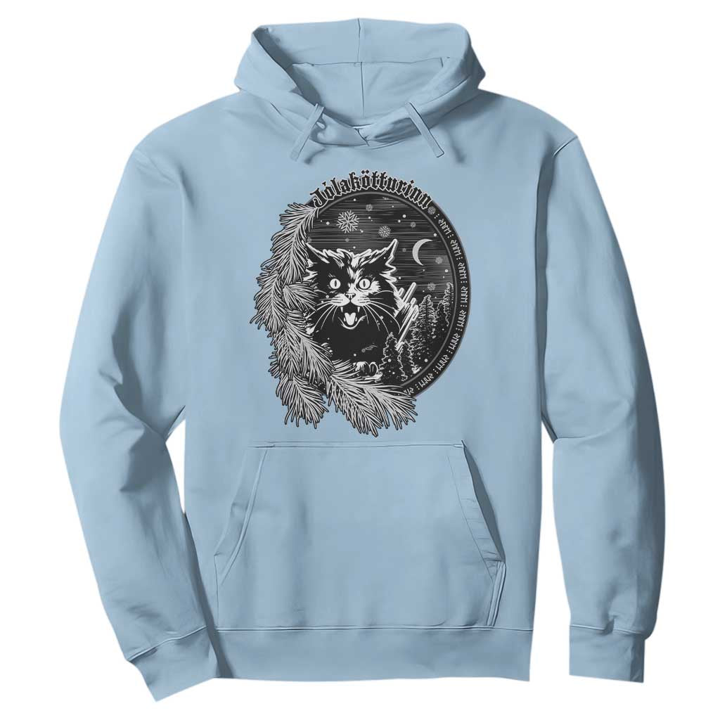 Funny Yule Black Cat Mistletoe Jolakotturinn Hoodie TS11 Light Blue Print Your Wear