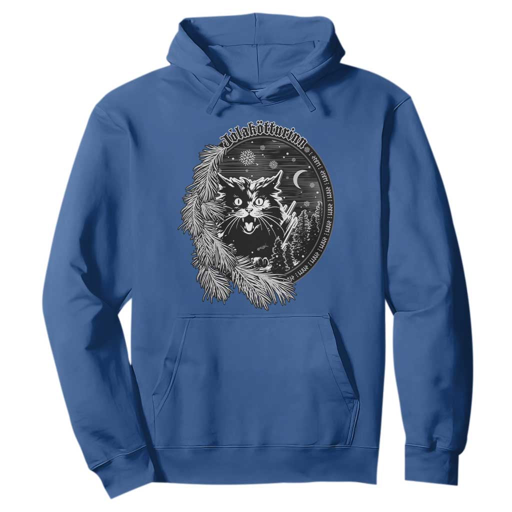 Funny Yule Black Cat Mistletoe Jolakotturinn Hoodie TS11 Royal Blue Print Your Wear