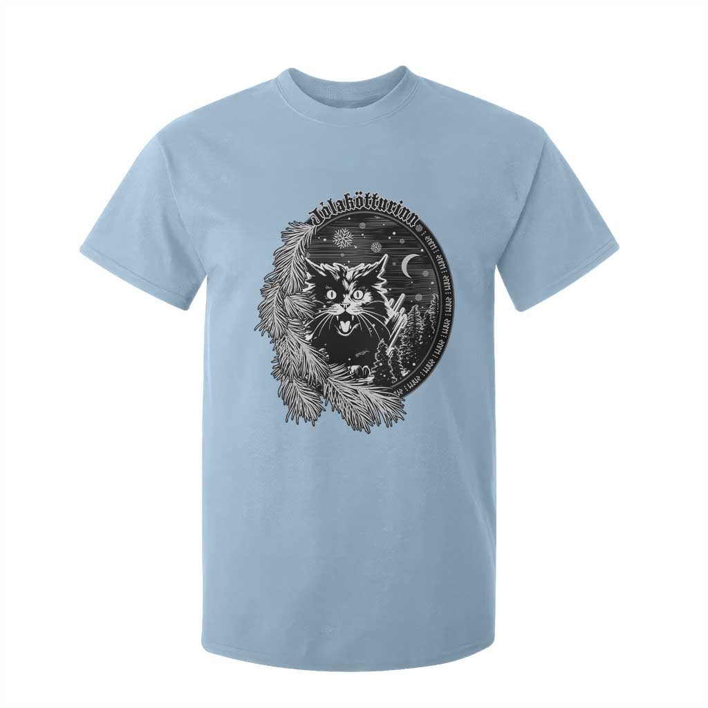 Funny Yule Black Cat Mistletoe Jolakotturinn T Shirt For Kid TS11 Light Blue Print Your Wear