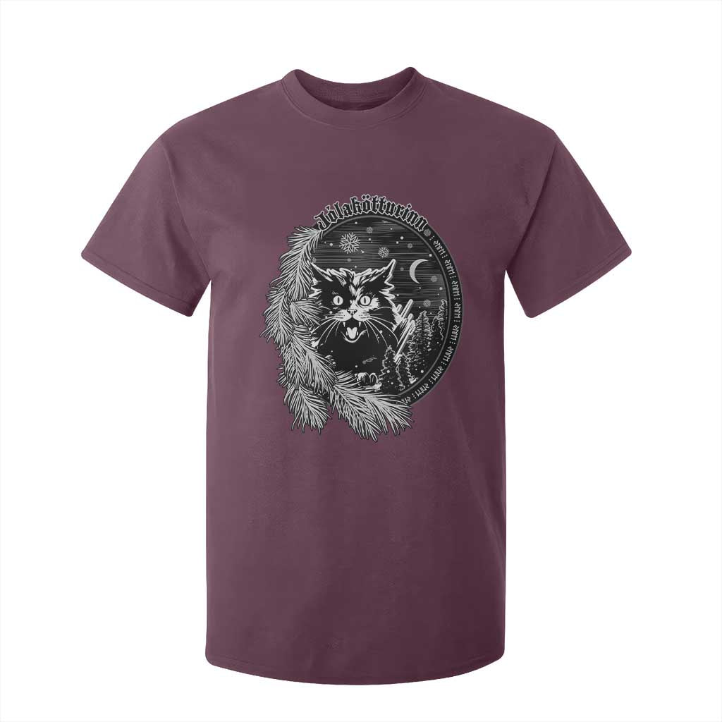 Funny Yule Black Cat Mistletoe Jolakotturinn T Shirt For Kid TS11 Maroon Print Your Wear